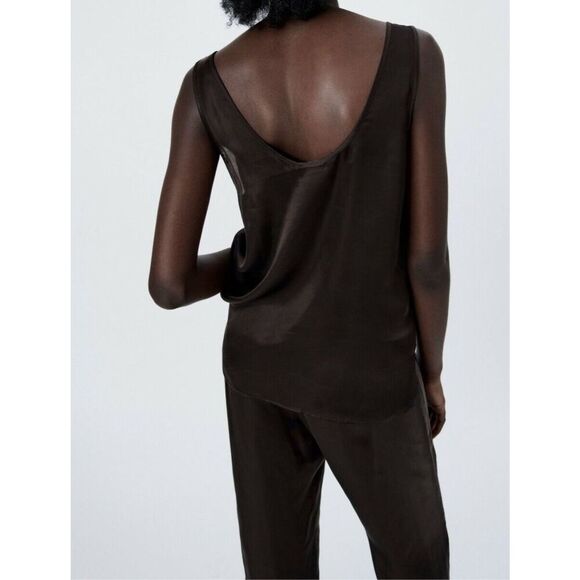 ZARA Limited Edition Chocolate Brown Embroidered Camisole Size S - Picture 3 of 12